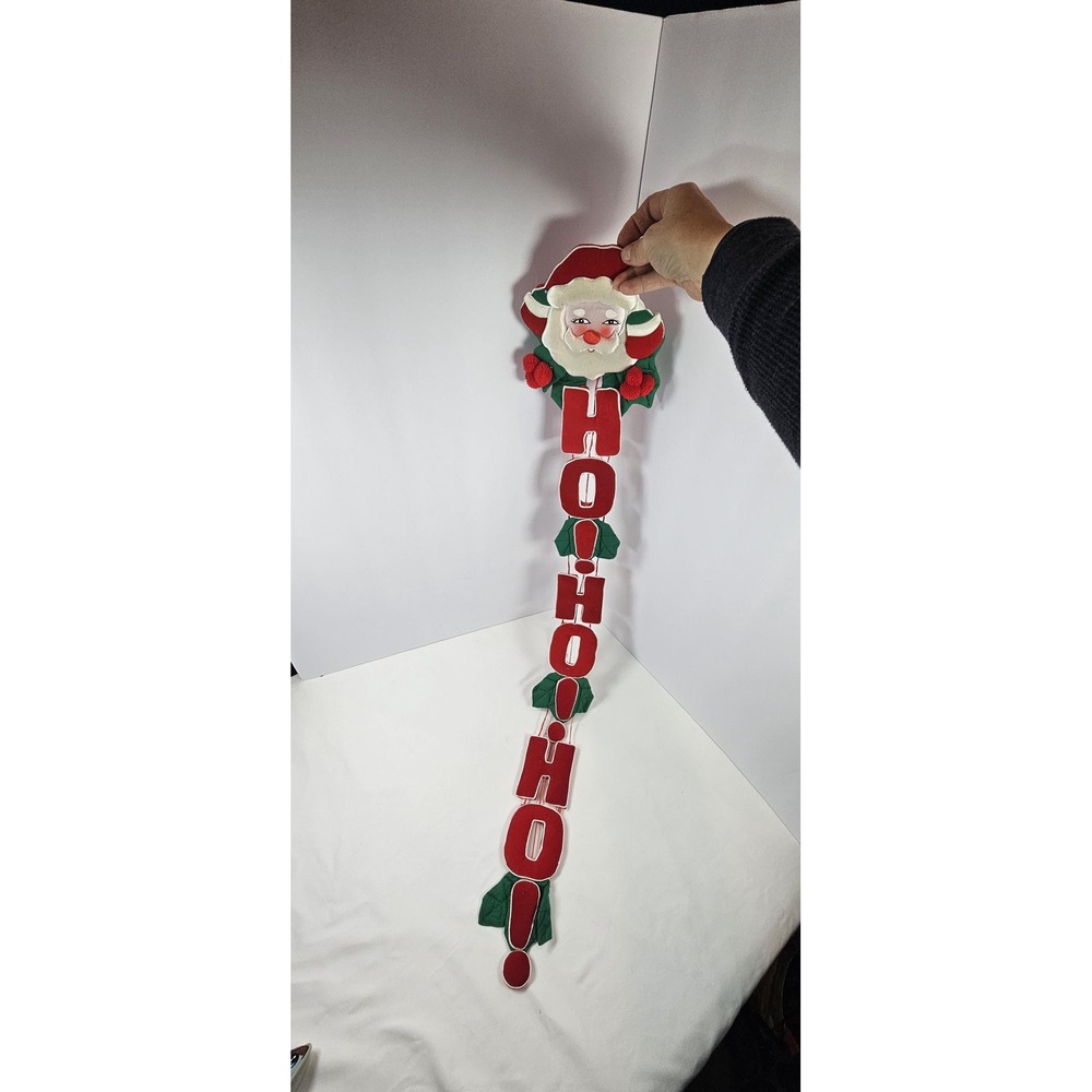 Lillian Vernon Santa "HO! HO! HO!" Christmas Door Wall Hanging Red Green Vintage